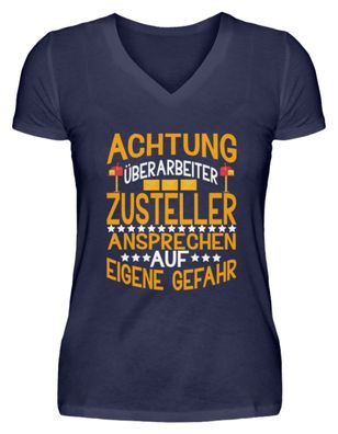 Achtung überareiteter Postbote - V-Neck Damenshirt