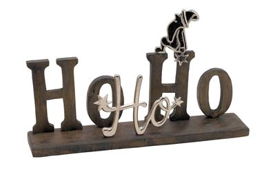 Holzaufsteller HO HO HO - Weihnachtsdeko aus Holz und Aluminium - Tisch Fenster Deko