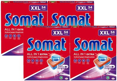 Somat All in 1 Extra Spülmaschinen Tabs 4x54 Tabs XXL Pack Geschirrspül Tabs