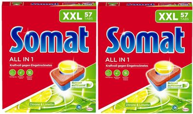 Somat All in 1 Zitrone & Limette Spülmaschinen Tabs 2x57 Geschirrspül Tabs