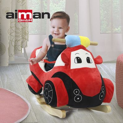 Aiman - Schaukelauto Feuerwehr - Schaukelspielzeug aus Plüsch und Holz zum Aufsitzen