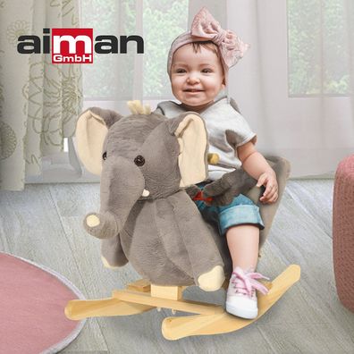 Aiman – Schaukeltier Elefant– Schaukelspielzeug aus Plüsch und Holz zum Aufsitzen
