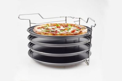 Michelino 5-tlg Pizza Backset 4 runde Pizzableche + Halterung 10611