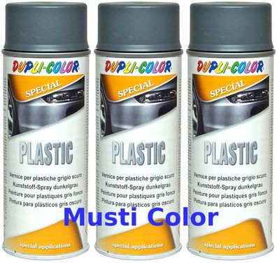 3x 400ml Dupli Color Lackspray Kunststoff Plastik Sprühdose Autolack Farbe Dunkelgrau