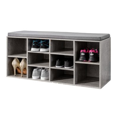 Kesper Schuhschrank mit Sitzkissen, Betonoptik Schuhbank Flur 10 Paar Schuhe