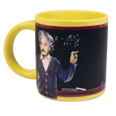 Einstein Tafel Becher UPG inkl. Kreide 350 ml Message Tasse schwarz gelb Henkel