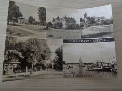 5724 Postkarte, Ansichtskarte Güstrow Meckl. -Inselsee, Schanze, Schloß, Rosengarten