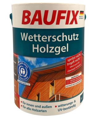 4,99€/ L) 5 Liter BAUFIX Wetterschutz Holzgel, Holzlasur teak, Holzschutzgel NEU