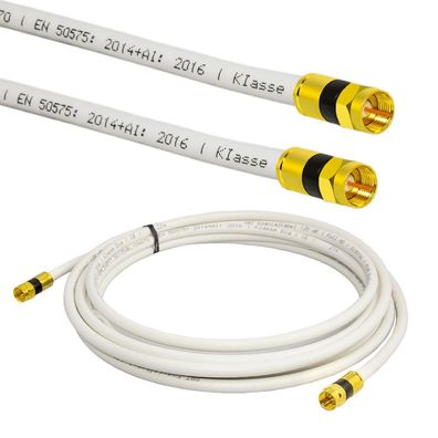 Koaxialkabel 135dB mit vergoldete F-Stecker SAT-Kabel 135dB 5 fach geschirmt 0,5-50m
