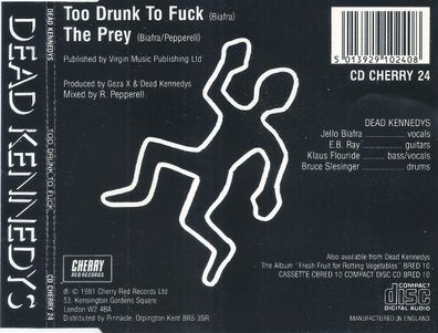 CD-Maxi: Dead Kennedys: Too Drunk To Fuck (2003) Cherry Red Cherry 24