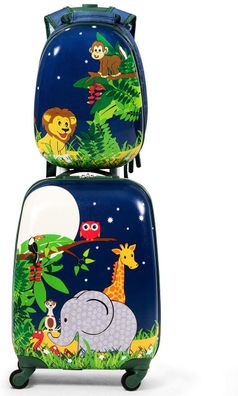 2tlg Kinderkoffer + Rucksack, Kindertrolley aus Kunststoff, Löwe Kinder Kofferset