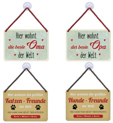 1 Blechschild: Oma, Opa, Hunde, Katzen, 16x11cm, Blechschilder Geschenkidee Tier