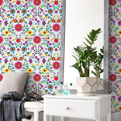 VLIES TAPETE Designtapete Blumen Flora Haehne Schmetterlinge Folklore Motiv XXL 2959