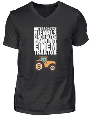 Unterschätze kein mann mit einem Traktor - Herren V-Neck Shirt