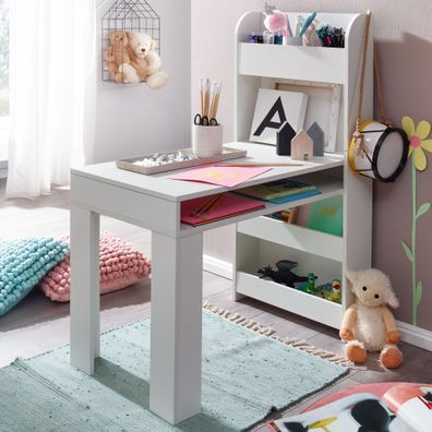 Wohnling Kinderschreibtisch Weiß 90x50x110cm Schülerschreibtisch Tisch mit Regal