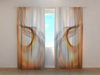 Fotogardine orangene Wellen, Fotovorhang mit Motiv, Digitaldruck, Gardine auf Maß