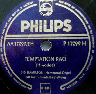 Sid Hamilton "Temptation Rag / Holler Stomp (Boogie-Woogie)" Philips 78rpm 10"
