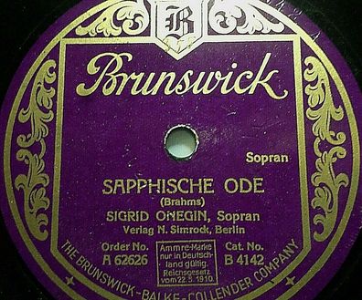 SIGRID ONEGIN "Auf dem Kirchhofe / Sapphische Ode (Brahms) Brunswick 1927 78rpm