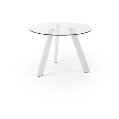 Tisch Carib Ø 110 cm aus Glas und weißen Stahlbeinen Rund