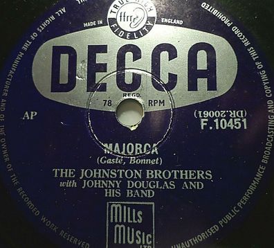 The Johnston Brothers "Heartbroken / Majorca" Decca 1955 78rpm 10"