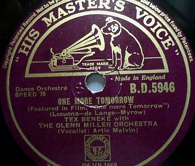 TEX BENEKE & GLENN MILLER "One More Tomorrow / Strange Love" HMV 1946 78rpm 10"