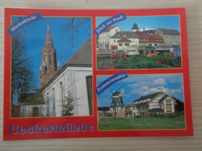5839 Postkarte, Ansichtskarte -Ueckermünde -Pommernmühle, Marienkirche, Stadtansicht
