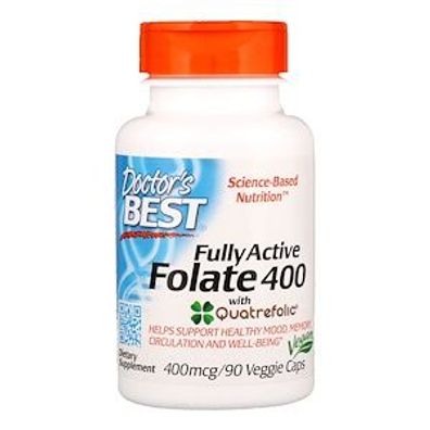 Doctor's Best, Voll aktives Folat 400 mit Quatrefolic, 400 mcg, 90 vegetarische Kapse