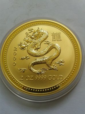 Original 200$ 2000 Australien Drache Lunar I 2 Unzen 62,2g Gold perth mint 9999 Gold