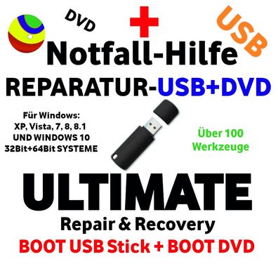 PC Notfall Reparatur Recovery Sicherungs Boot DVD + USB Stick COMBO Paket 2IN1