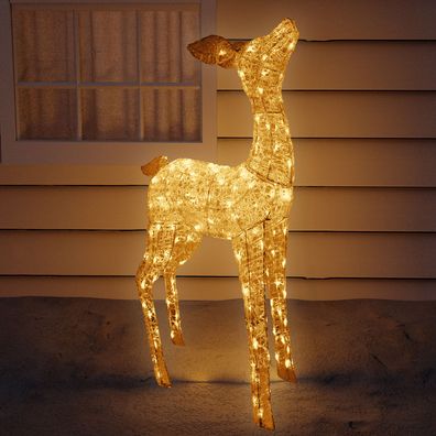 XL LED Hirschkuh mit Rehkitz Acryl Figur warmweiß 120 LED Weihnachtsbeleuchtung