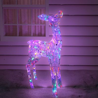 XL LED Hirschkuh Acryl Figur Bunt 120 LED Weihnachtsbeleuchtung Außenbeleuchtung