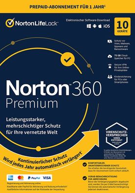 Norton 360 - 10 Geräte ( Deluxe ) 2023 Top ESD Kein ABO