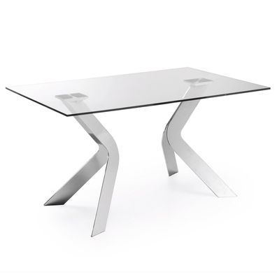Tisch Westport 150 x 90 cm aus Glas und verchromten Stahlbeinen