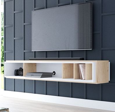 TV Lowboard Eiche Gold weiß Board für Flat-TV Unterschrank Hängeschrank 153 cm Amari