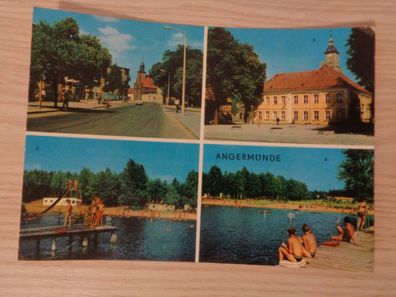 5868 Postkarte, Ansichtskarte -Angermünde -Berliner Straße, Rathaus, Freibad