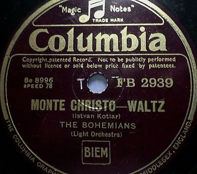 The Bohemians "Polar Star / Monte Christo" Columbia 78rpm 10"