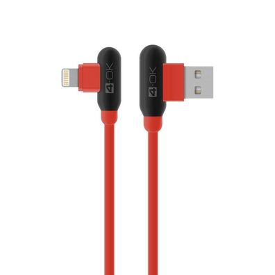4-OK Loove T-Type Cable USB 2.4 A auf Lightning Lade-/ Datenkabel 1m - Rot