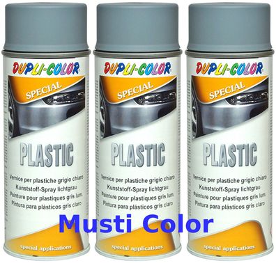 3x 400ml Dupli Color Lackspray Kunststoff Plastik Sprühdose Autolack Farbe Lichtgrau