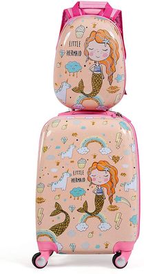 2tlg Kinderkoffer + Rucksack, Kindertrolley Kunststoff, Kindergepäck, Handgepäck Pink
