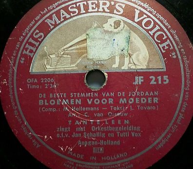 TANTE LEEN "Bloemen voor Moeder / Scheiden" HMV 1956 78rpm 10"