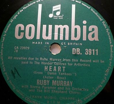 RUBY MURRAY "From The First Hello - To The Last Goodbye / Heart" Columbia 1957