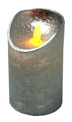 LED echtwachs Stumpenkerze silber Einschaltautomatic + Timer Kerze 12,5 cm