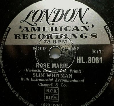 Slim Whithman "We Stood At The Altar / Rose Marie" London 1954 78rpm 10"