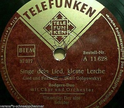 Rodgers-Duo "Singe dein Lied, kleine Lerche / Der alte Schäfer" Telefunken 78rpm