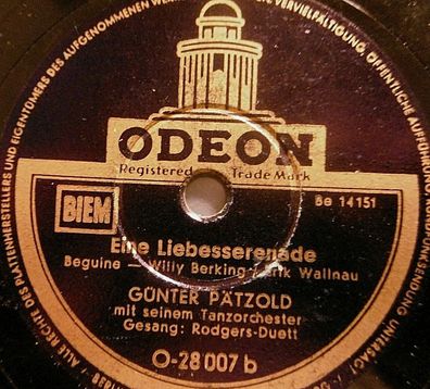Rodgers-Duo "Die Fischerin vom Bodensee / Eine Liebesserenade" Odeon 78rpm 10"
