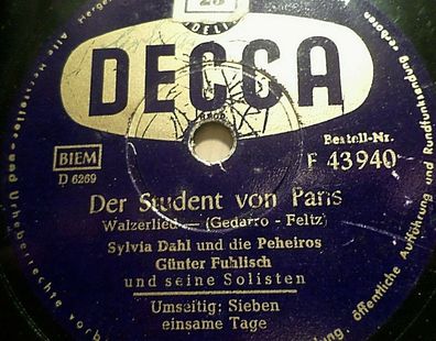 SYLVIA DAHL "Sieben einsame Tage / Der Student von Paris" Decca 78rpm 10"