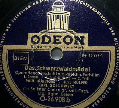 Sonja Ziemann / Paul Hörbiger "Das Schwarzwaldmädel" Odeon 1950 78rpm 10"