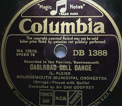 Sir Dan Godfrey "Oriental Dance / Carlsbad Doll" Columbia 1933 78rpm 10"