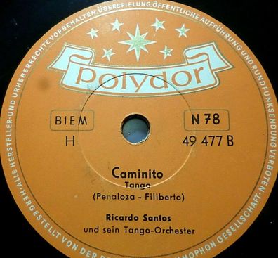 Ricardo SANTOS "Elephant Tango / Camilito" Polydor 78rpm 10"