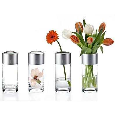 Carus Vase oder Kerzenhalter Fio silber oder rot Kristall Glas und Aluminium Deko NEU
